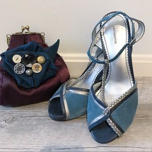 Anthropologie Leifsdottir Blue Suede Sandal Heels